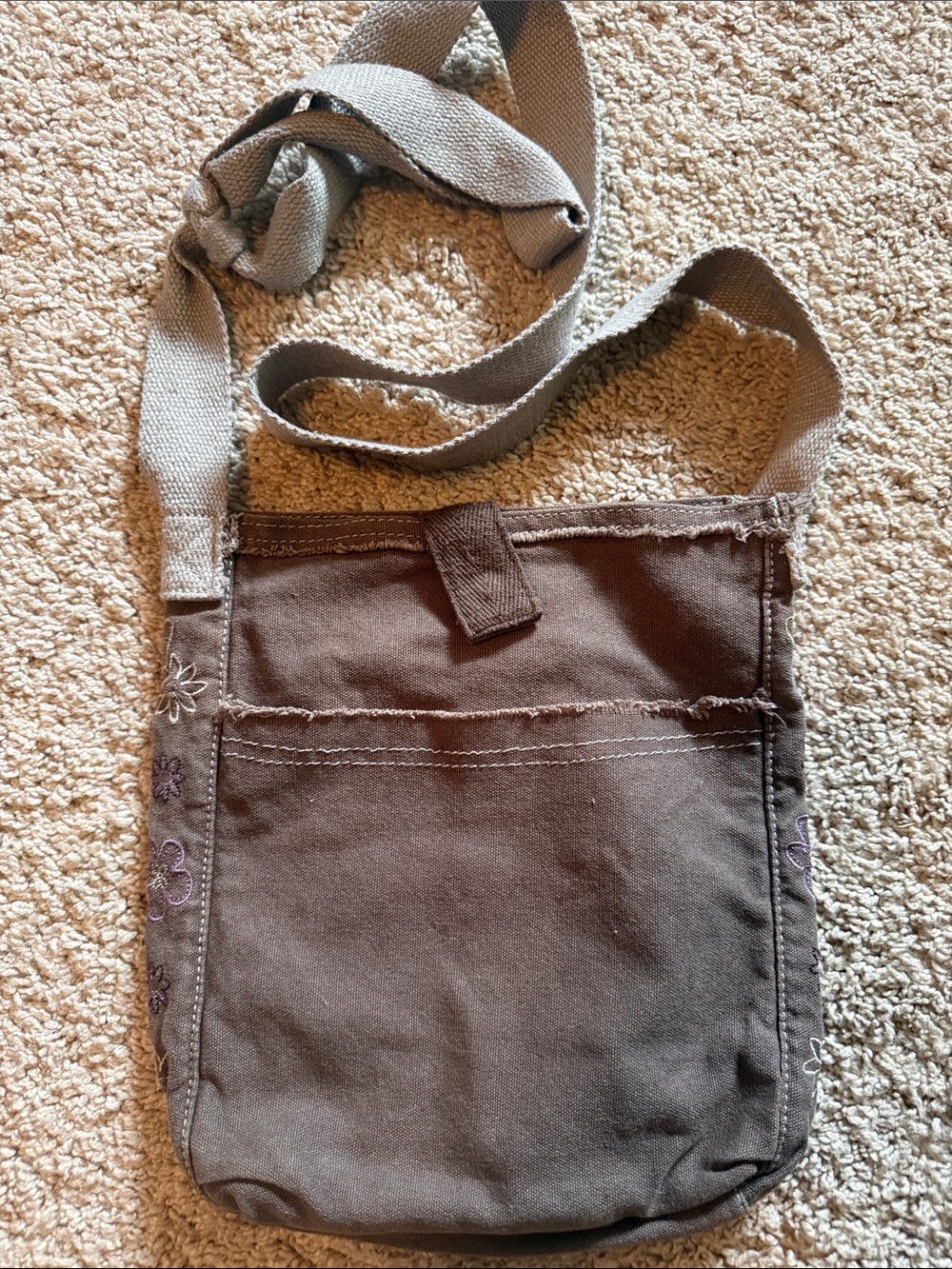 thirty-one Brown Canvas Crossbody Bag with Purple Embroidery